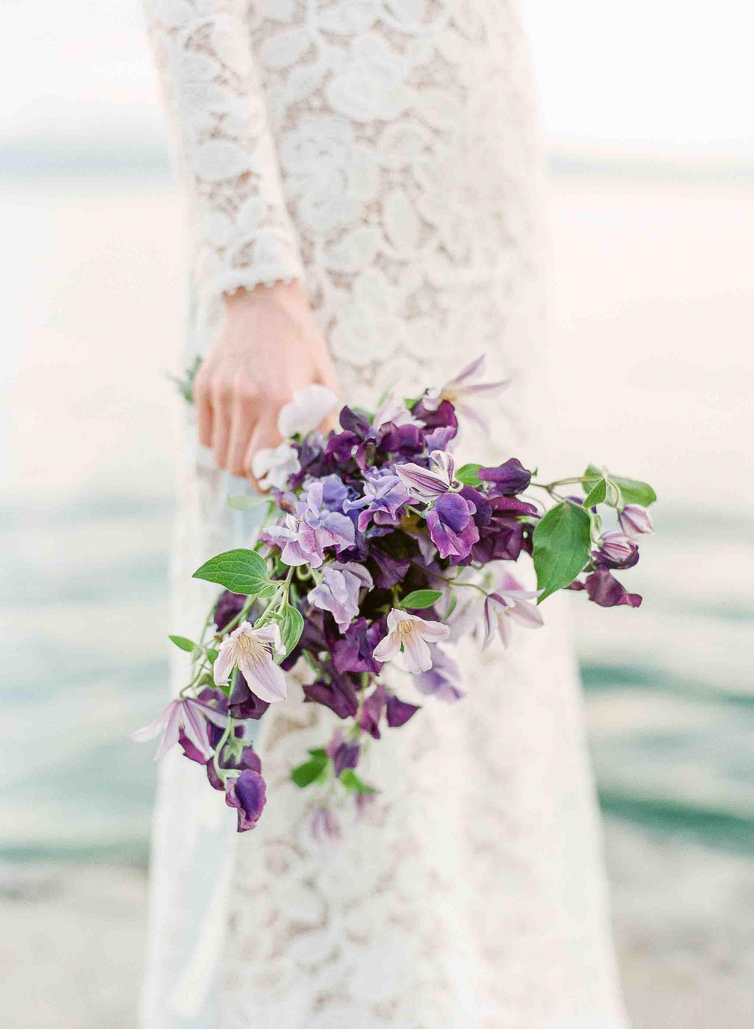 lavender and violet sweet peas bridal bouquet