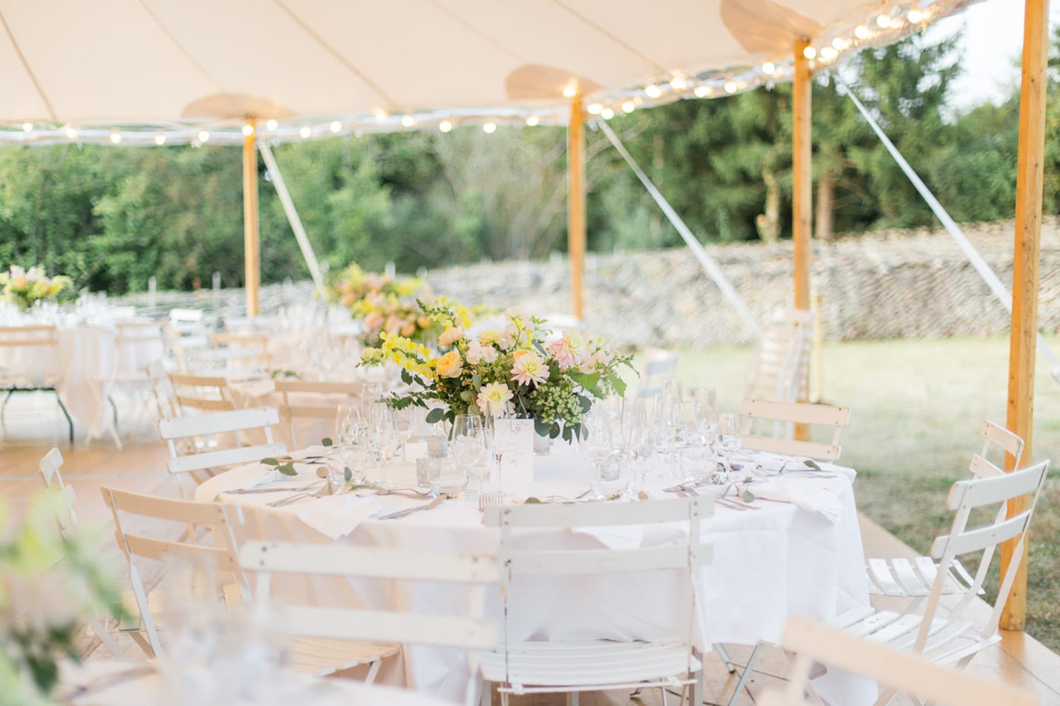 organic wedding reception, organic wedding centerpiece, white and yellow floral centerpiece, white and yellow wedding, destination wedding, Burgundy