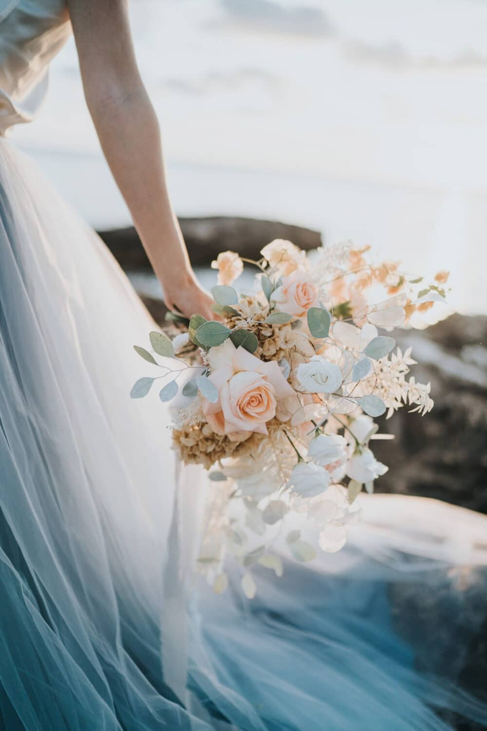 Peach and white bridal bouquet